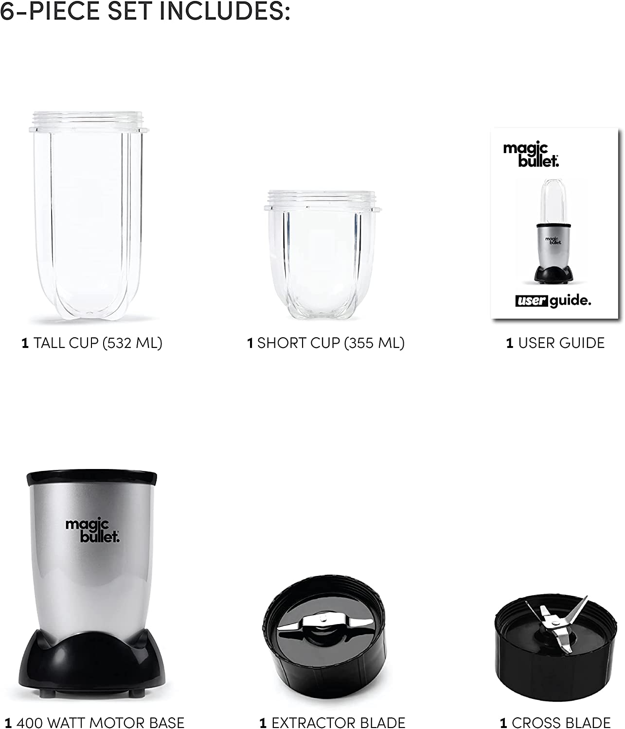 Magic Bullet, 4 Piece Accessories, Multi-Function High-Speed Blender ...