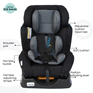 moon , sumo , black ,car seat , toddler car seat , baby car seat , adjustable head rest