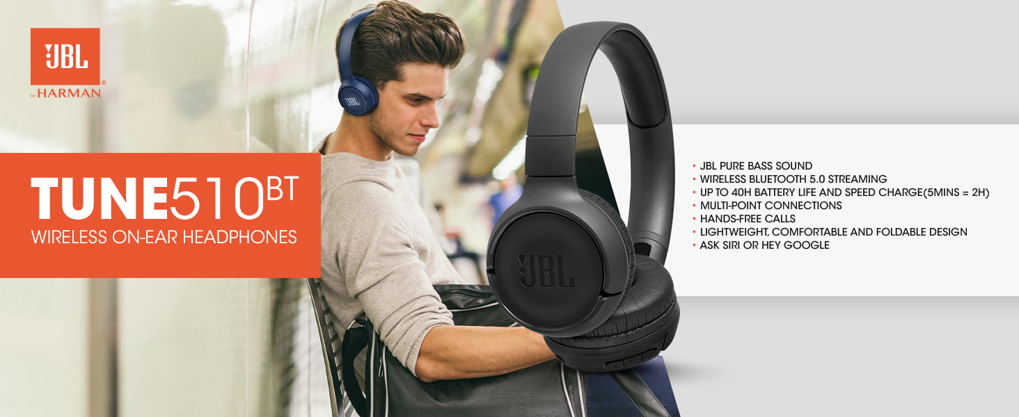 all bass, all day long. the jbl tune 510bt headphones let you stream powerful jbl pure bass sound