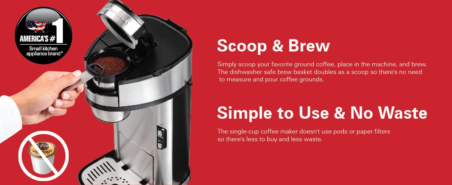 Hamilton Beach The Scoop Single Serve Coffee Maker coffee Machine & Fast Ground Brew K-pods