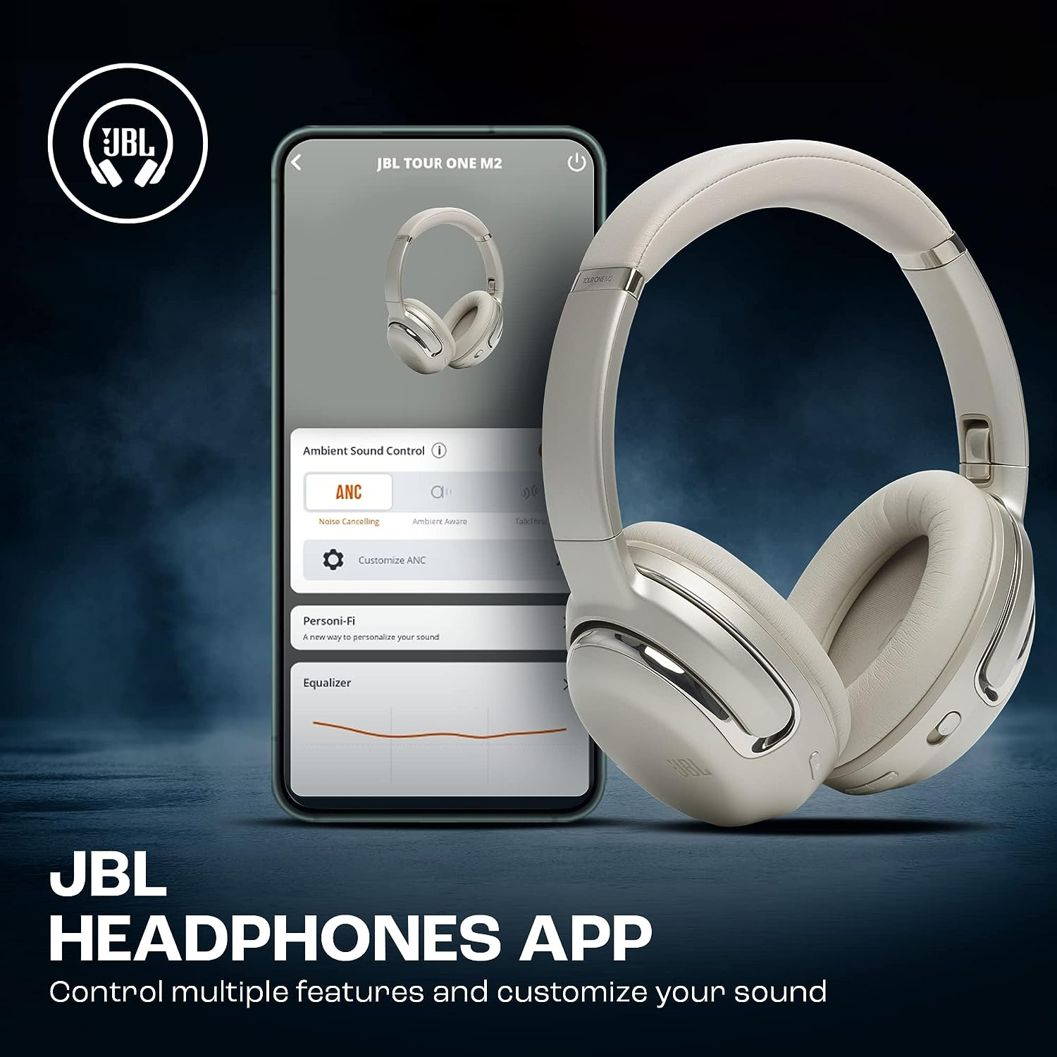 JBL Tour ANC + Over-Ear Dirhami Noise - Wireless Smart One Immersive 4-Mic, Ambient, Spatial Legendary Sound, Cancelling 2.0, Sound, M2 Headphones, Personi-Fi Pro Bluetooth درهمي 