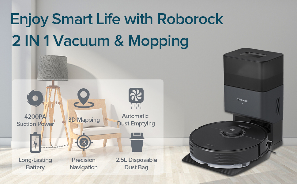  roborock Q7 Max Robot Vacuum and Mop Cleaner, 4200Pa Strong  Suction, Lidar Navigation, Multi-Level Mapping, No-Go&No-Mop Zones, 180mins  Runtime, Works with Alexa, Perfect for Pet Hair(Black)